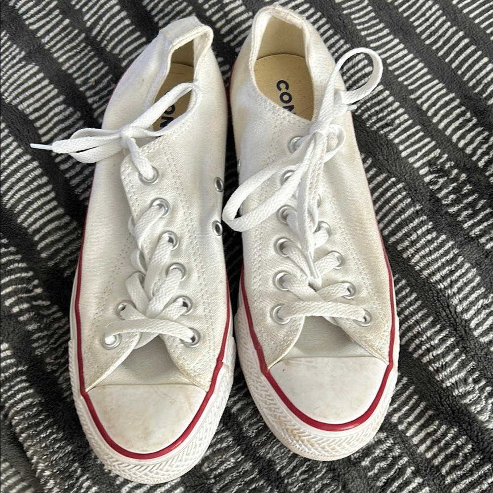 Converse White Canvas Sneakers with Red Trim